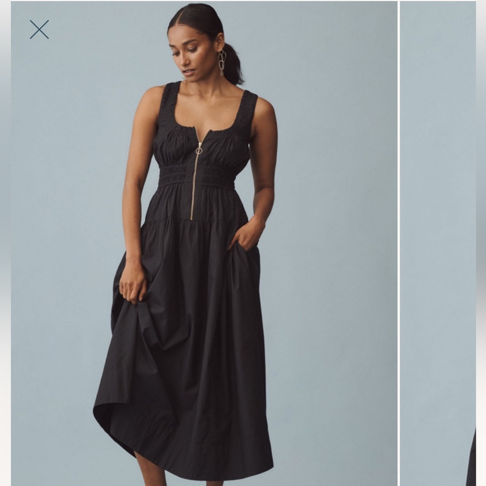Anthropologie scoop neck midi poplin dress